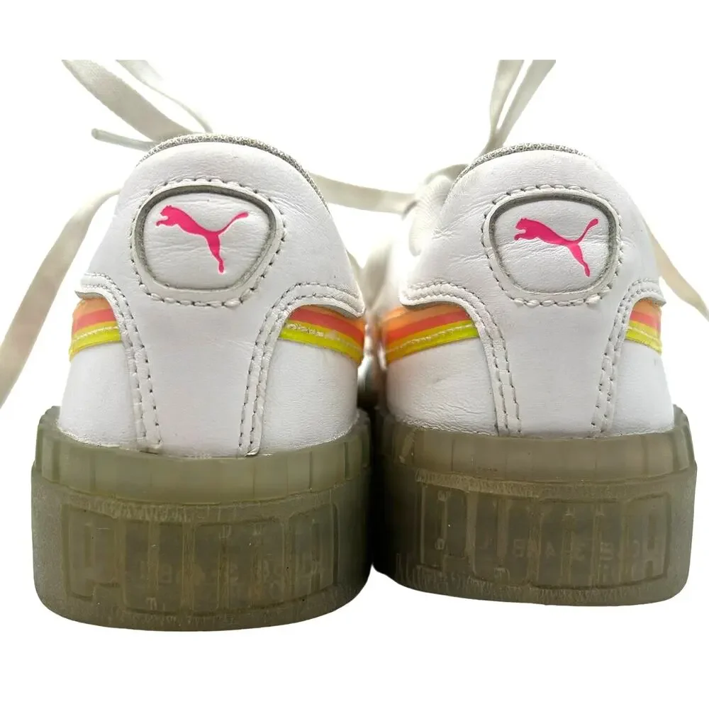 Puma Cali White Leather Neon Iced Sneaker SIZE 6.5 Rainbow Clear Sole Retro Y2K